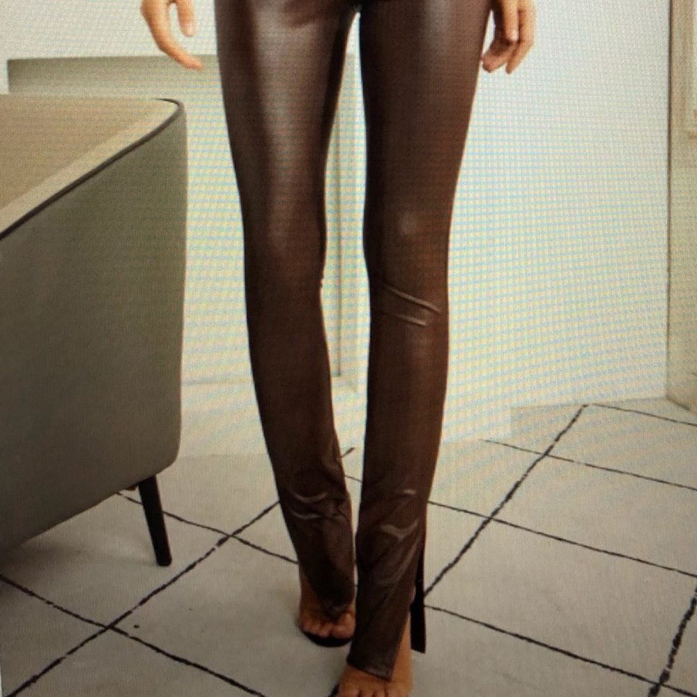 SBetro Zip Side SlitHem Faux Leather Pants